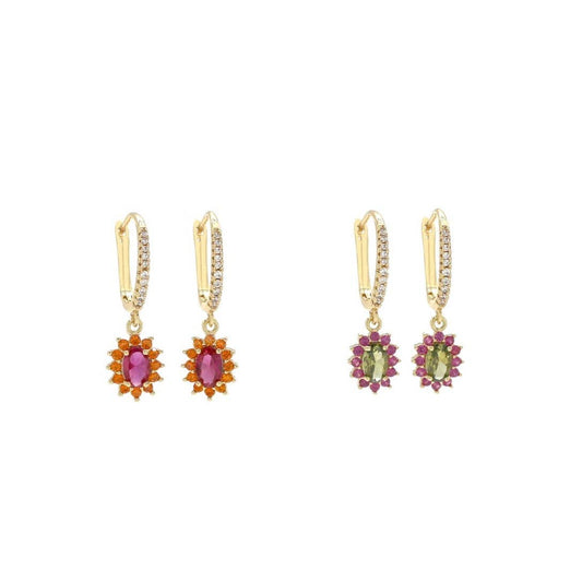 LIZOU - Oval Rhinestone Huggie Earrings - Pink
