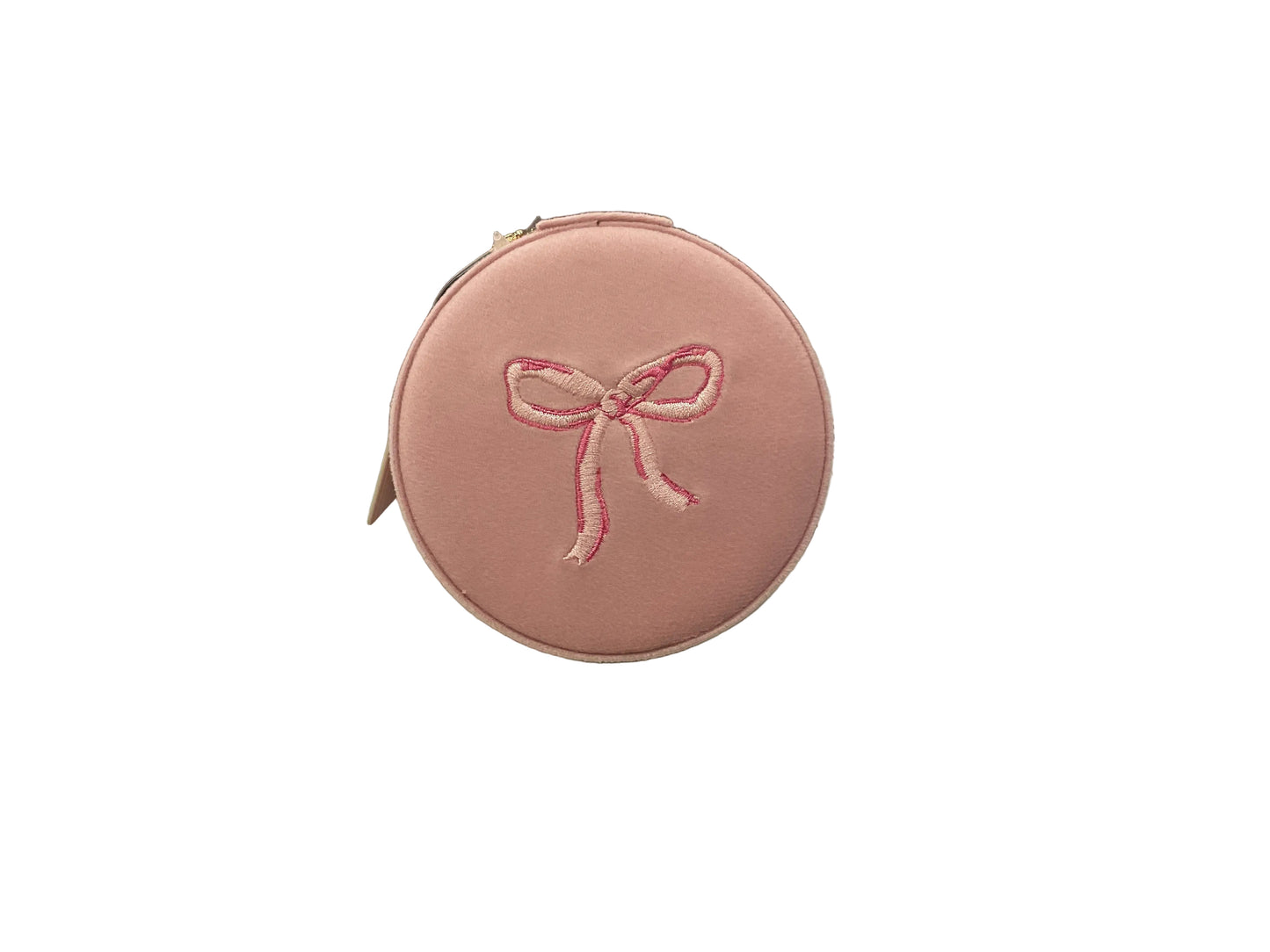 The Darling Effect - Round Velvet Jewelry Case - BOW PINK