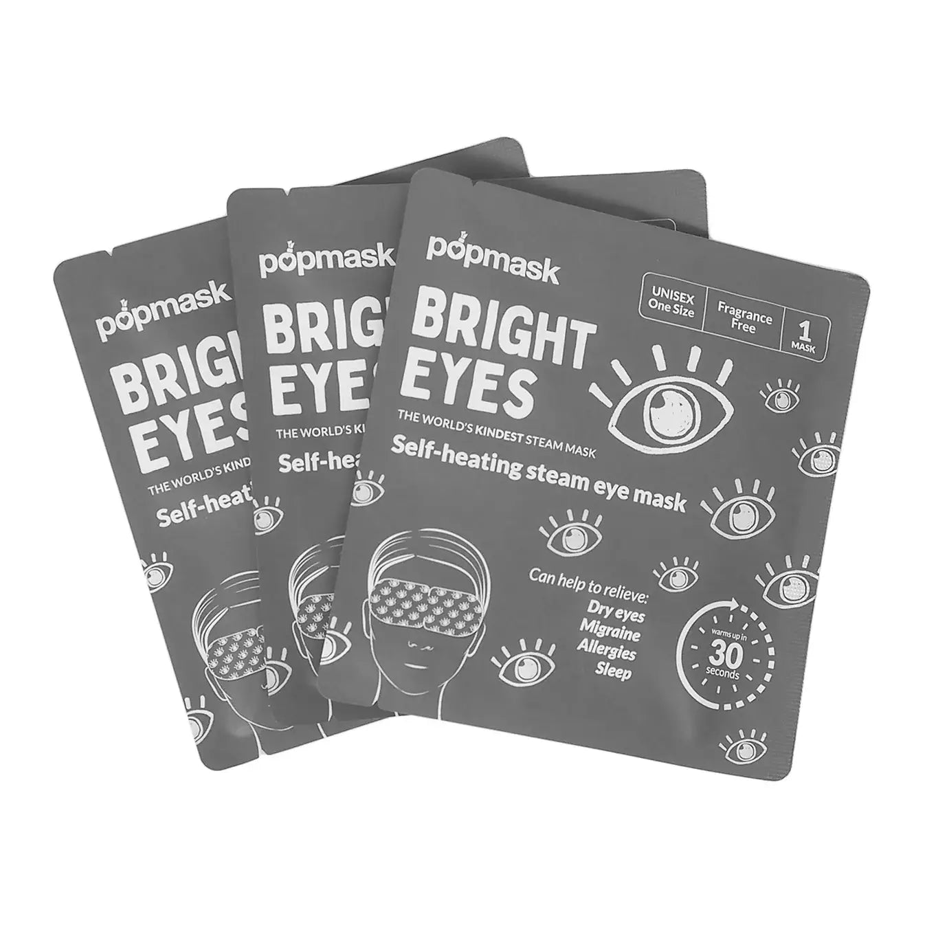 Bright Eyes Fragrance-Free Self-Heating Eye Masks (3 Pack)