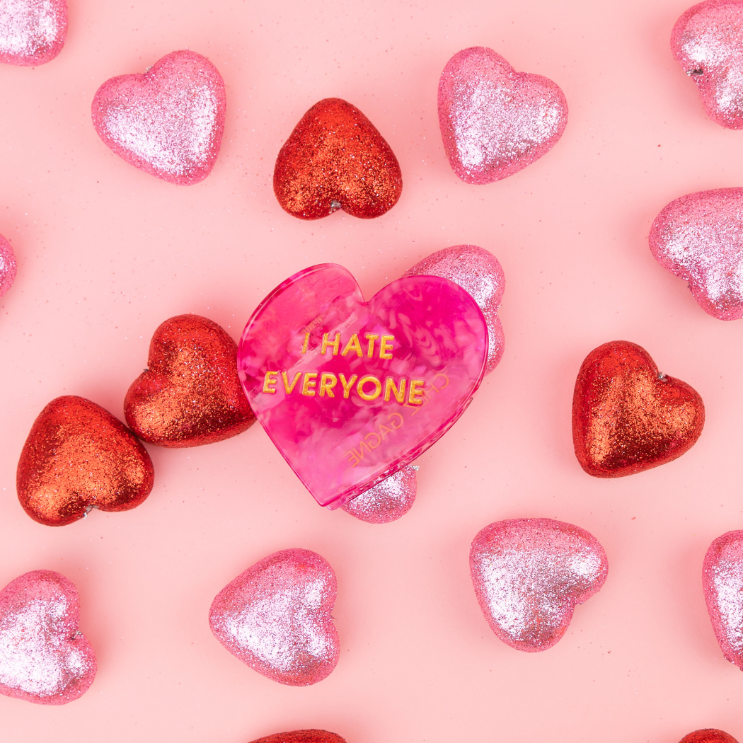 Chez Gagné - I Hate Everyone - Heart Acetate Hair Claw Clip, Funny Gift