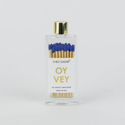 Chez Gagné - Oy Vey - Glass Bottle Safety Matches, Royal Blue, Funny Gift