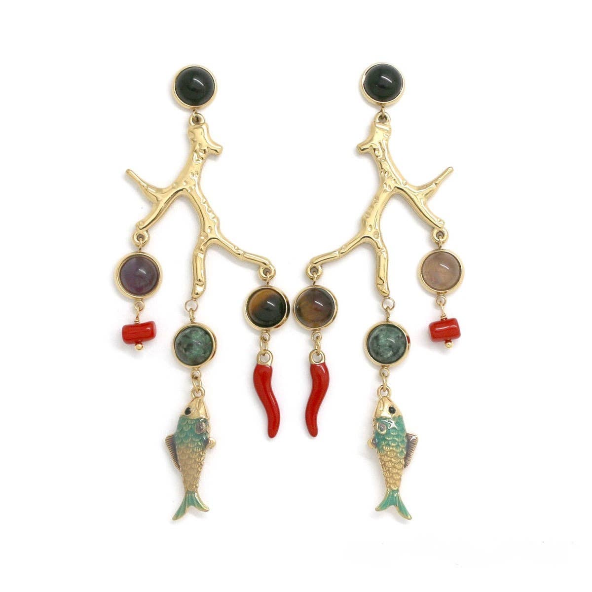 LIZOU - Museum Style Artsy Coral and Fish Mobile Earrings