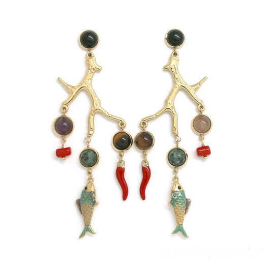 LIZOU - Museum Style Artsy Coral and Fish Mobile Earrings