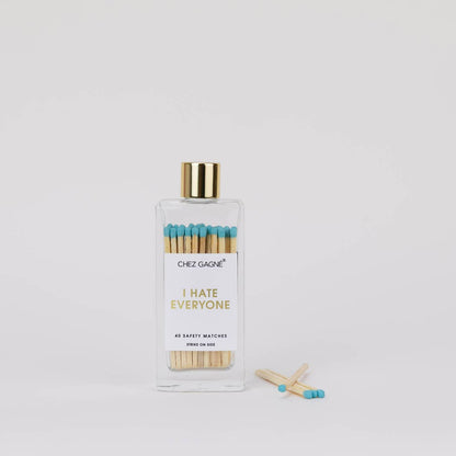 Chez Gagné - I Hate Everyone - Bottle Safety Matches, Aqua, Funny Gift