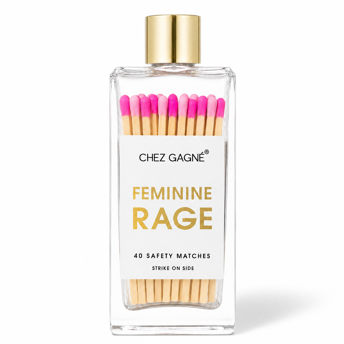 Chez Gagné - Feminine Rage - Glass Bottle Matches, Pink Multi, Funny Gift