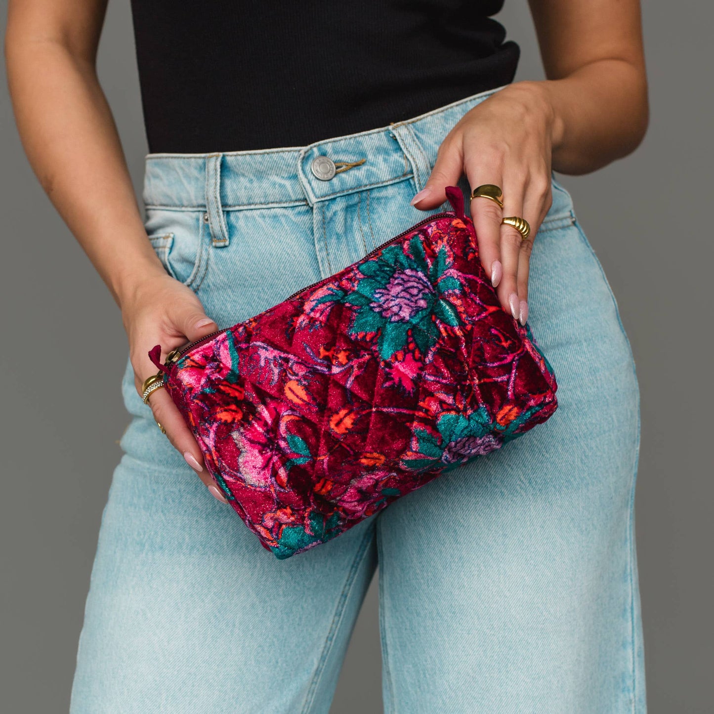 Panache Apparel Co. - Burgundy & Multicolored Floral Travel Pouch
