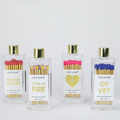 Chez Gagné - Oy Vey - Glass Bottle Safety Matches, Royal Blue, Funny Gift