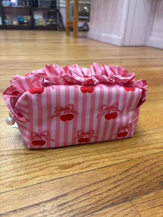 Cherry Boxy Zip Pouch, Pink