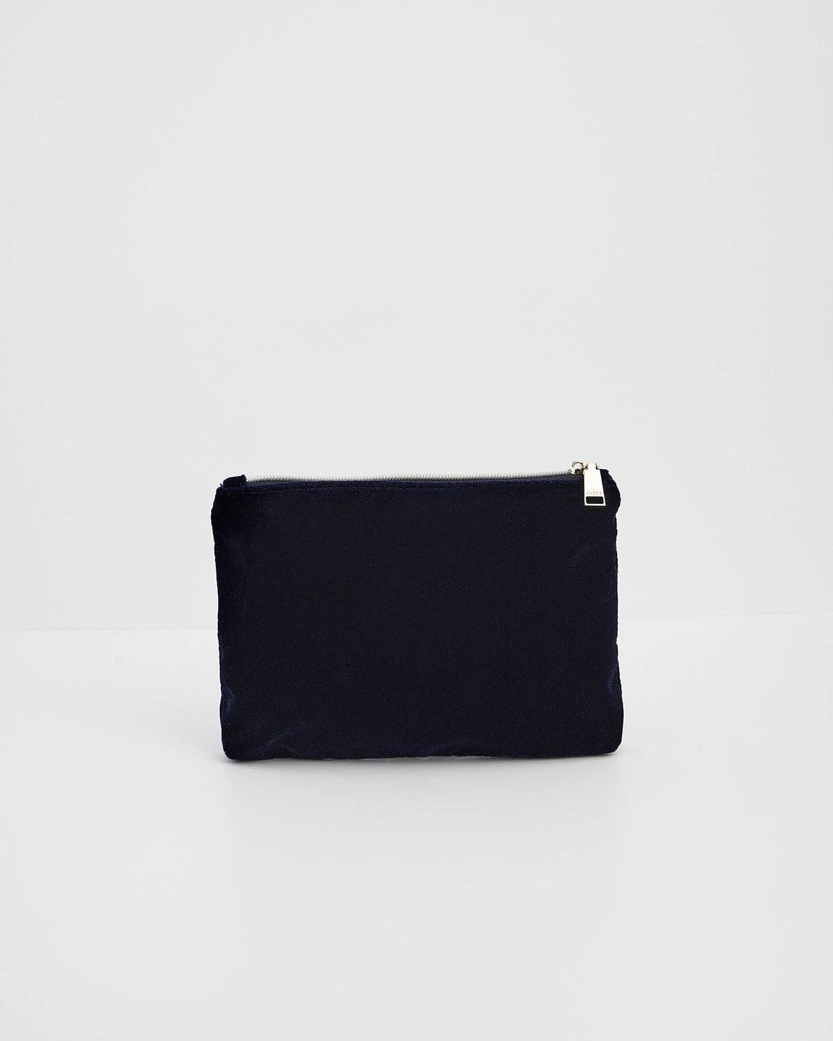 Fable England - Butterfly Embroidered Pouch in Navy Velvet