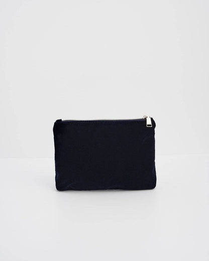 Fable England - Butterfly Embroidered Pouch in Navy Velvet