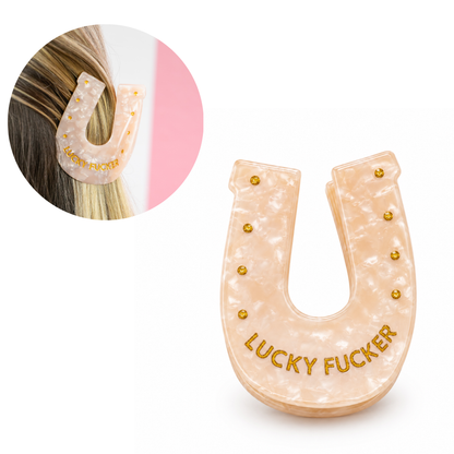 Chez Gagné - Lucky Fucker - Horseshoe Acetate Hair Claw Clip, Funny Gift