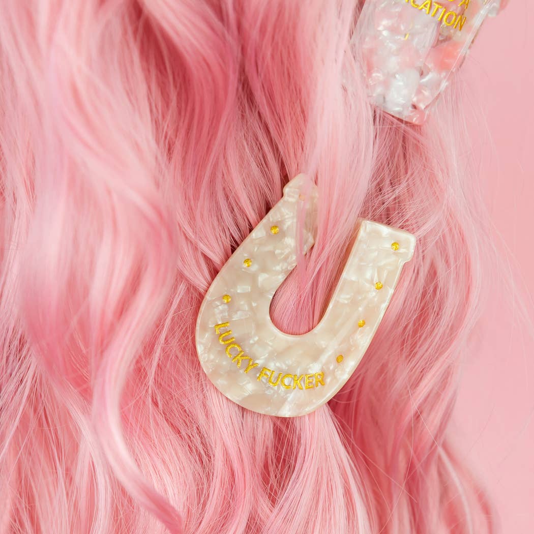 Chez Gagné - Lucky Fucker - Horseshoe Acetate Hair Claw Clip, Funny Gift
