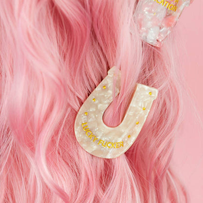 Chez Gagné - Lucky Fucker - Horseshoe Acetate Hair Claw Clip, Funny Gift
