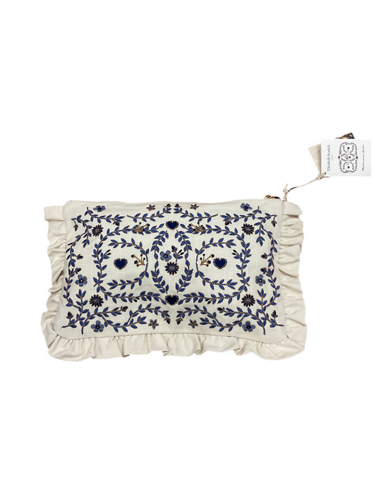 Elizabeth Scarlett- Mediterranean Garden Canvas Frill Pouch- BLUE