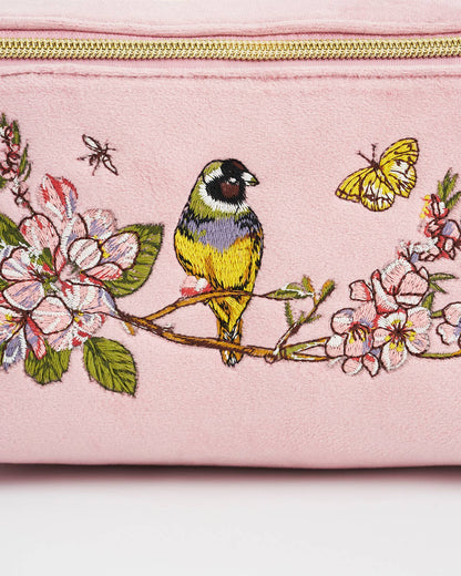 Fable England - Love Scatter Pink Velvet Embroidered Cosmetic Pouch
