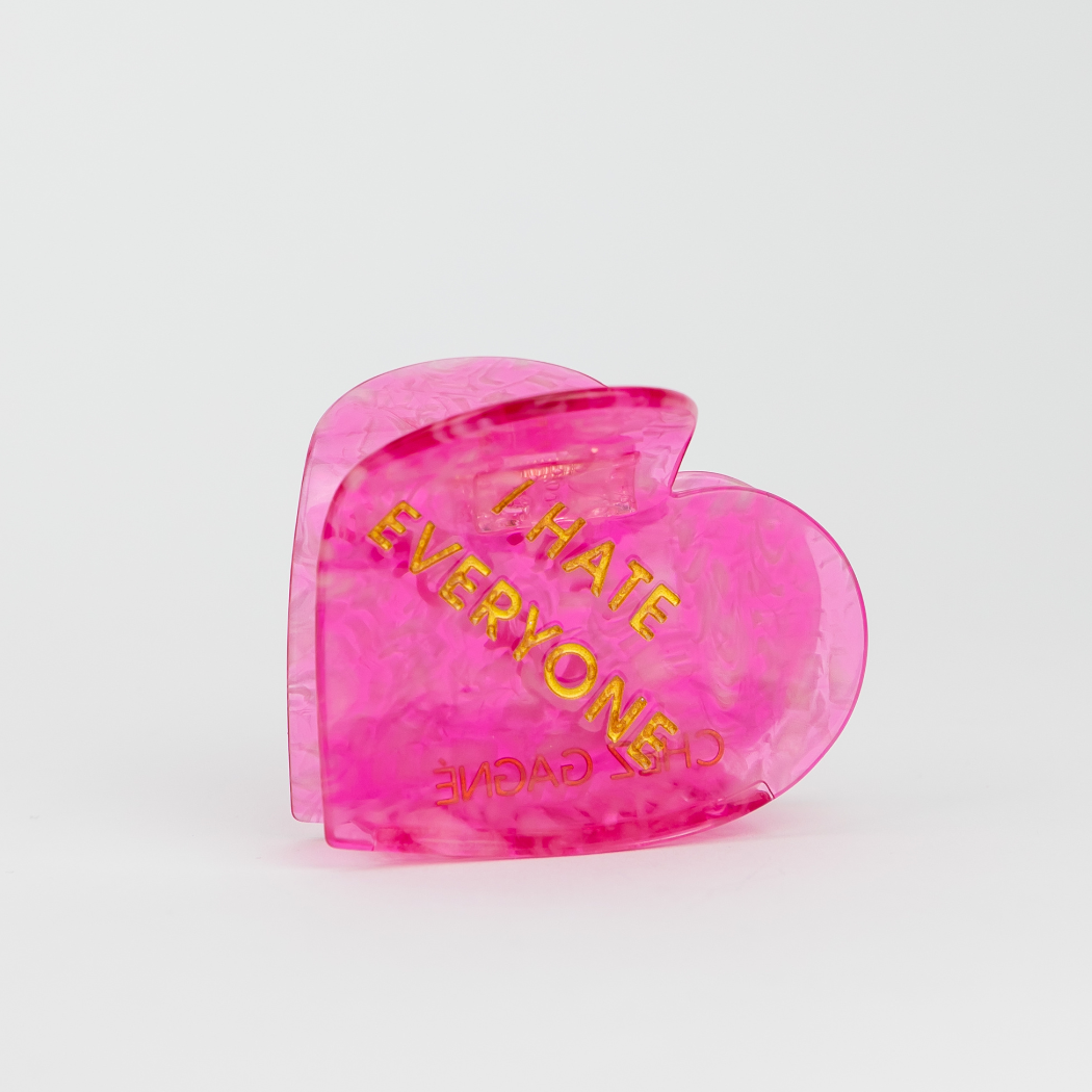 Chez Gagné - I Hate Everyone - Heart Acetate Hair Claw Clip, Funny Gift