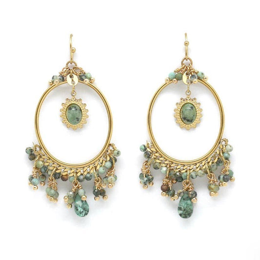 LIZOU - African Turquoise and Chain Dangle Earrings