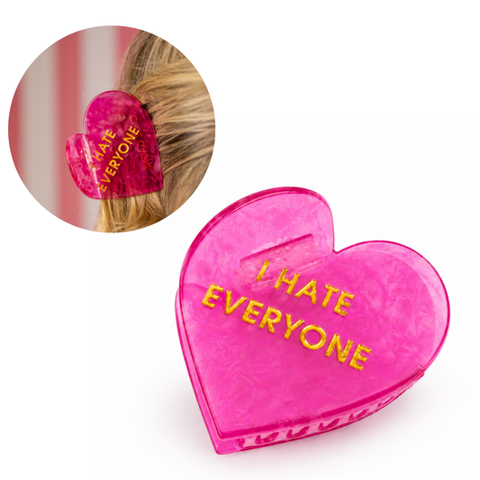 Chez Gagné - I Hate Everyone - Heart Acetate Hair Claw Clip, Funny Gift