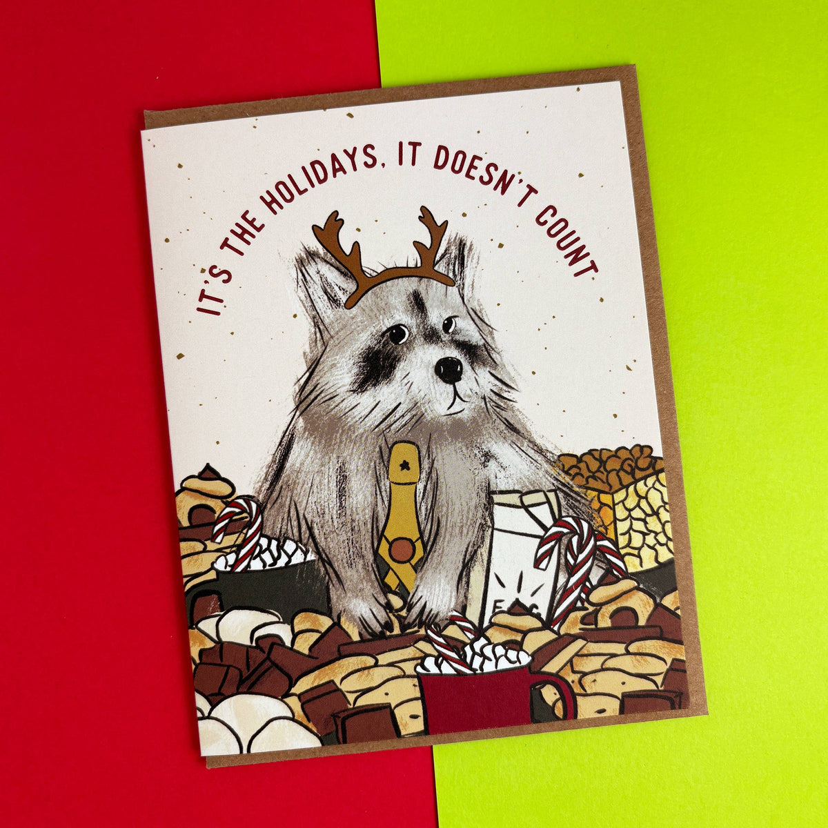 Boss Dotty Paper Co. - Holiday Raccoon Card: Clear sleeve