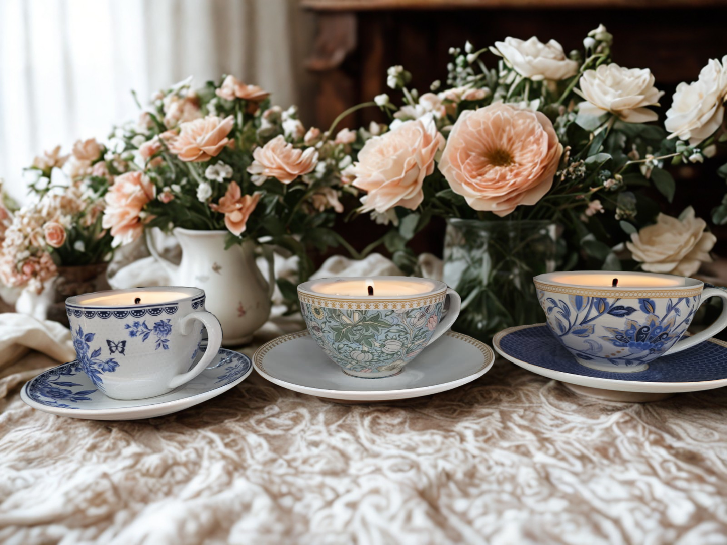 North-End Market- Cinnamon Sugar Donut- Tea Cup & Plate Candle