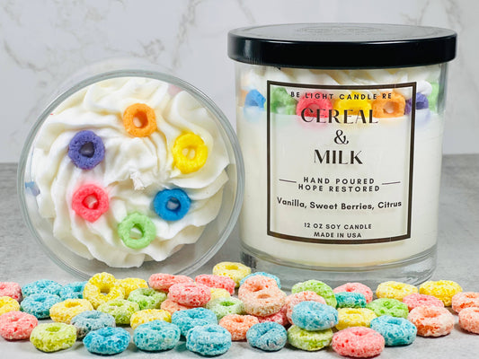 Be Light Candle RE - Cereal & Milk, Scented Soy Candle | Customer Favorite | 12oz