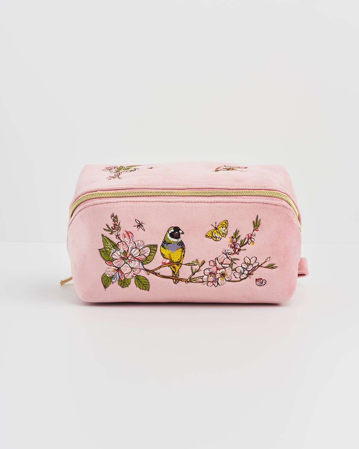 Fable England - Love Scatter Pink Velvet Embroidered Cosmetic Pouch