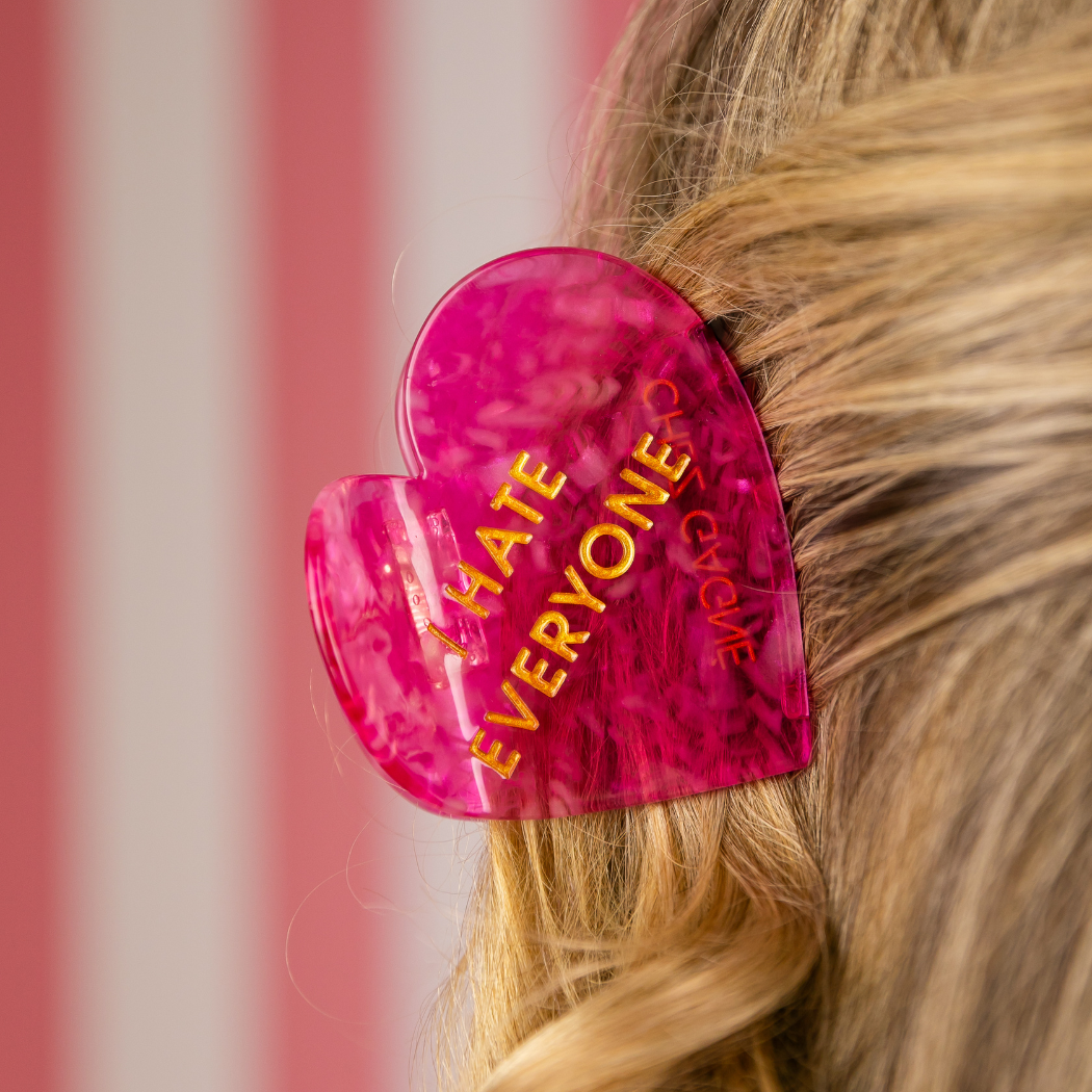 Chez Gagné - I Hate Everyone - Heart Acetate Hair Claw Clip, Funny Gift
