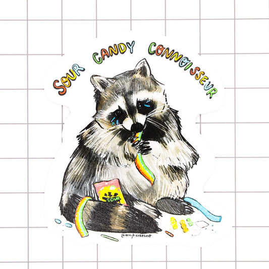 Amy Hartelust Art and Illustration - Sour Candy Raccoon Vinyl Sticker