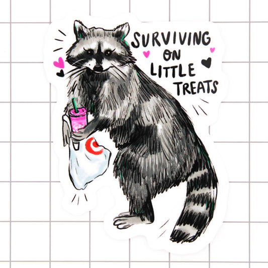 Amy Hartelust Art and Illustration - Little Treat Raccoon Vinyl Sticker (Surviving)