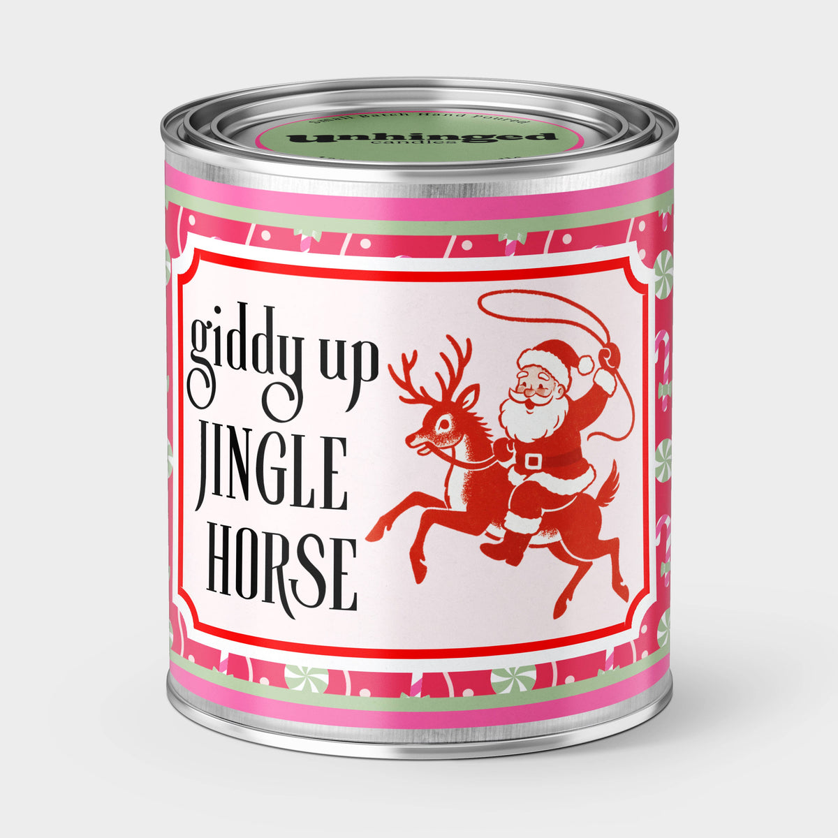 Unhinged Candles - Giddy Up Jingle Horse Christmas Soy Candle: 8oz Half Pint