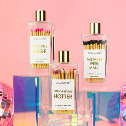 Chez Gagné - Feminine Rage - Glass Bottle Matches, Pink Multi, Funny Gift