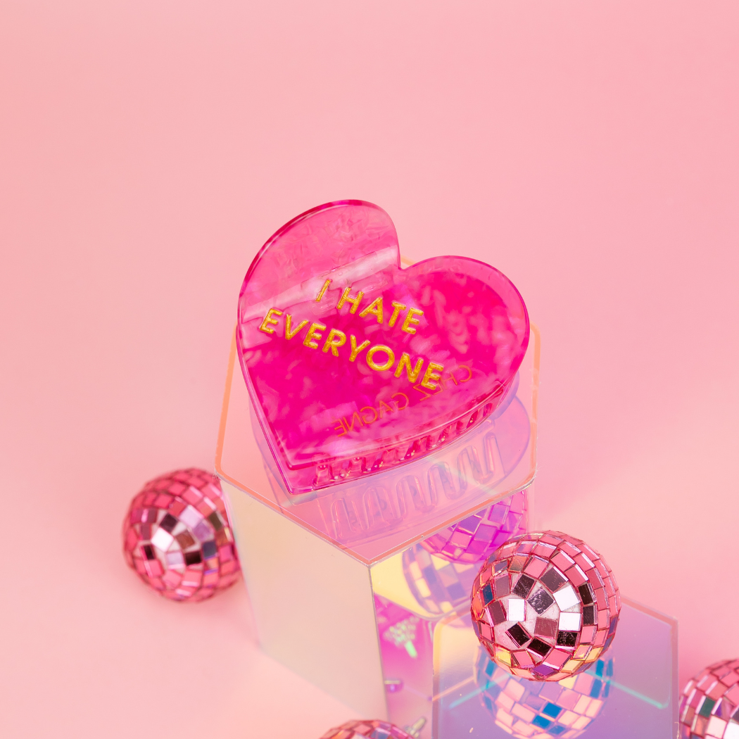 Chez Gagné - I Hate Everyone - Heart Acetate Hair Claw Clip, Funny Gift