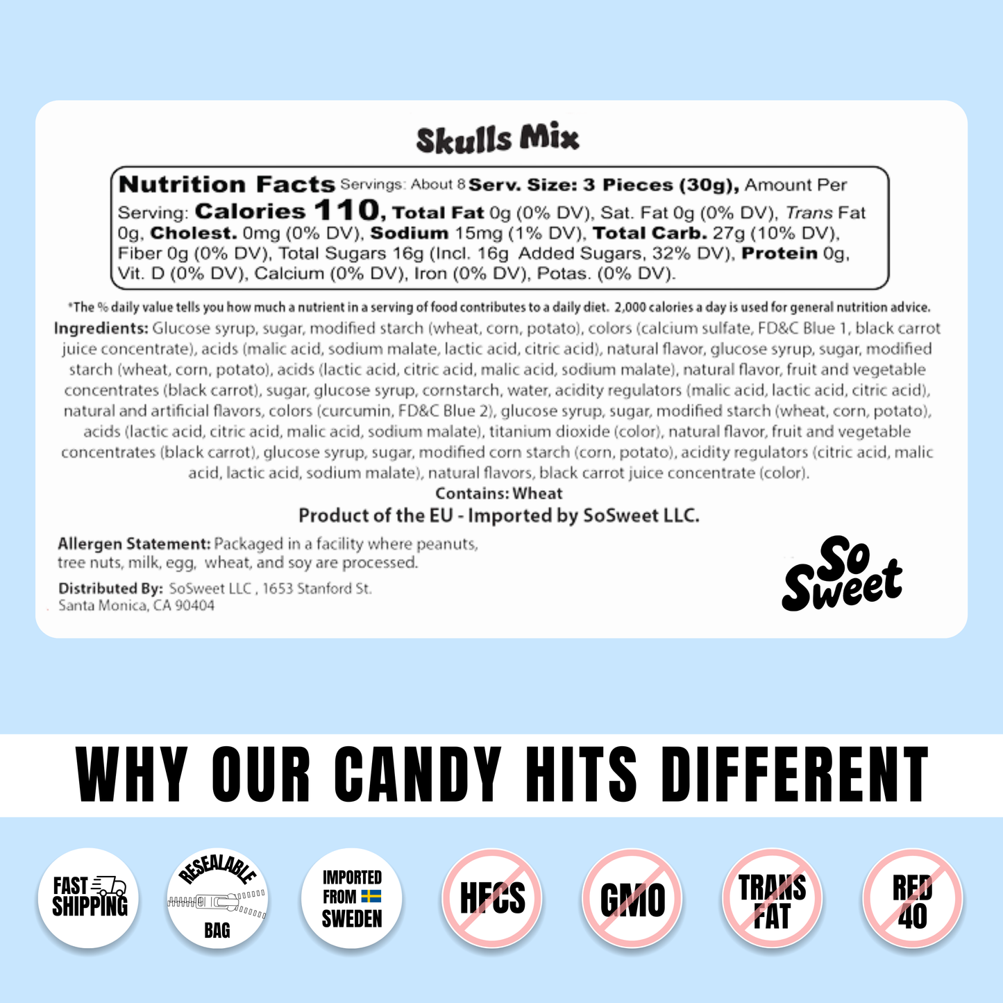 SoSweet LLC - Swedish Candy Skulls Mix (8 oz)