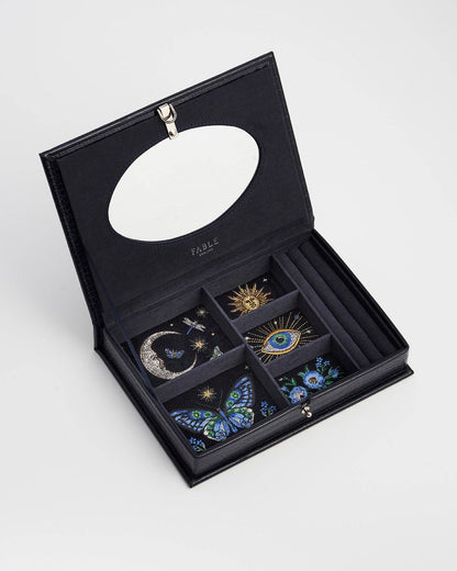 Fable England - Night Sky Embroidered Large Jewelry Box in Navy Croc