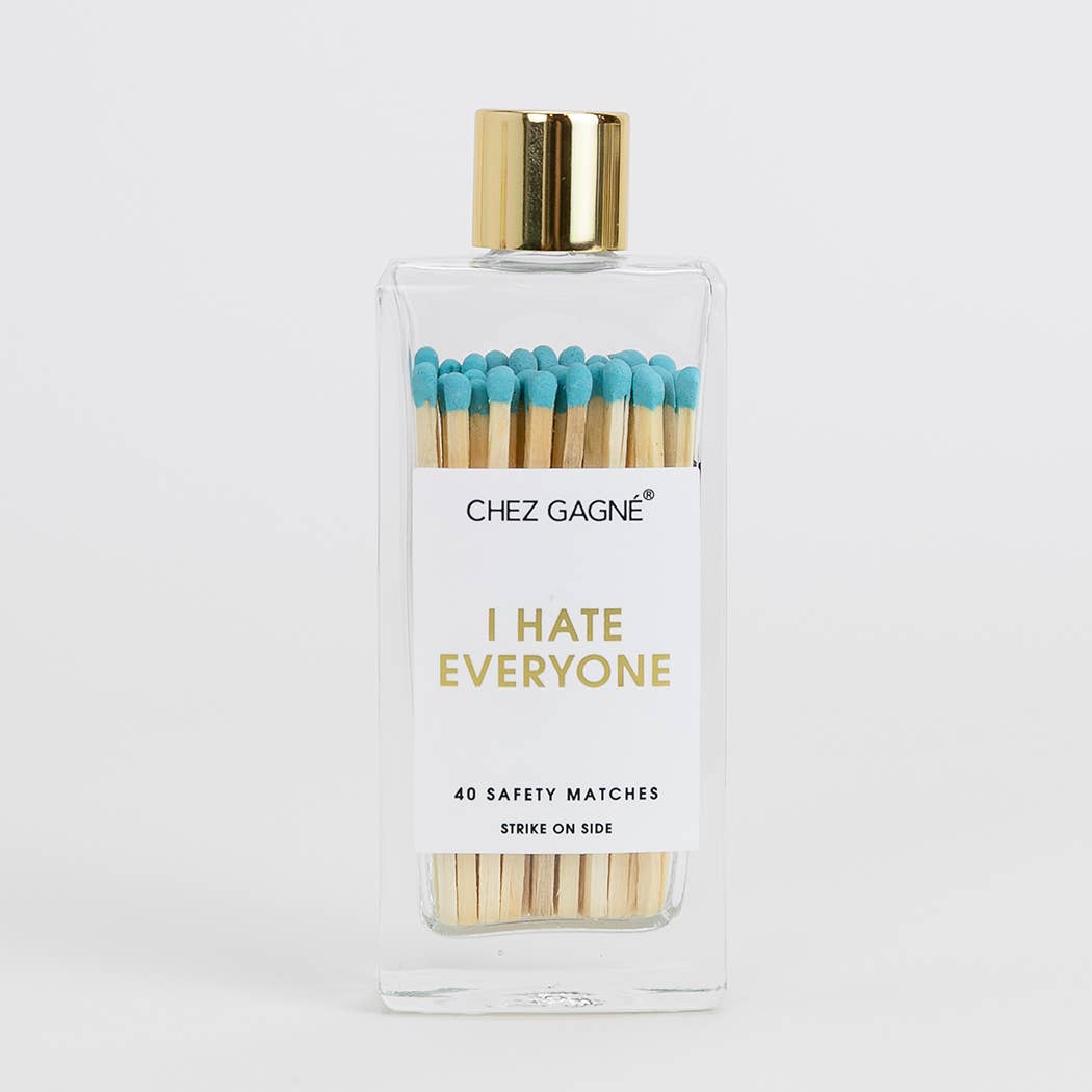 Chez Gagné - I Hate Everyone - Bottle Safety Matches, Aqua, Funny Gift