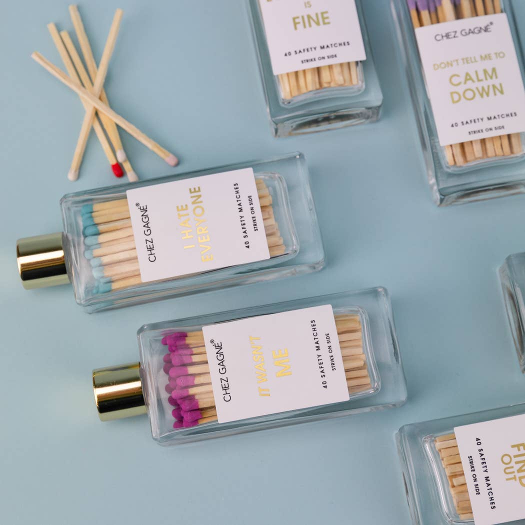 Chez Gagné - I Hate Everyone - Bottle Safety Matches, Aqua, Funny Gift