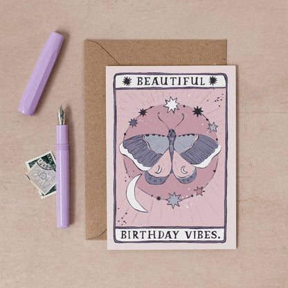 Sister Paper Co. - Moth Birthday Vibes Card | Birthday Card | Tarot Cards