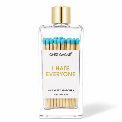 Chez Gagné - I Hate Everyone - Bottle Safety Matches, Aqua, Funny Gift