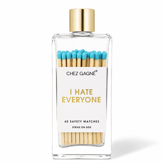 Chez Gagné - I Hate Everyone - Bottle Safety Matches, Aqua, Funny Gift