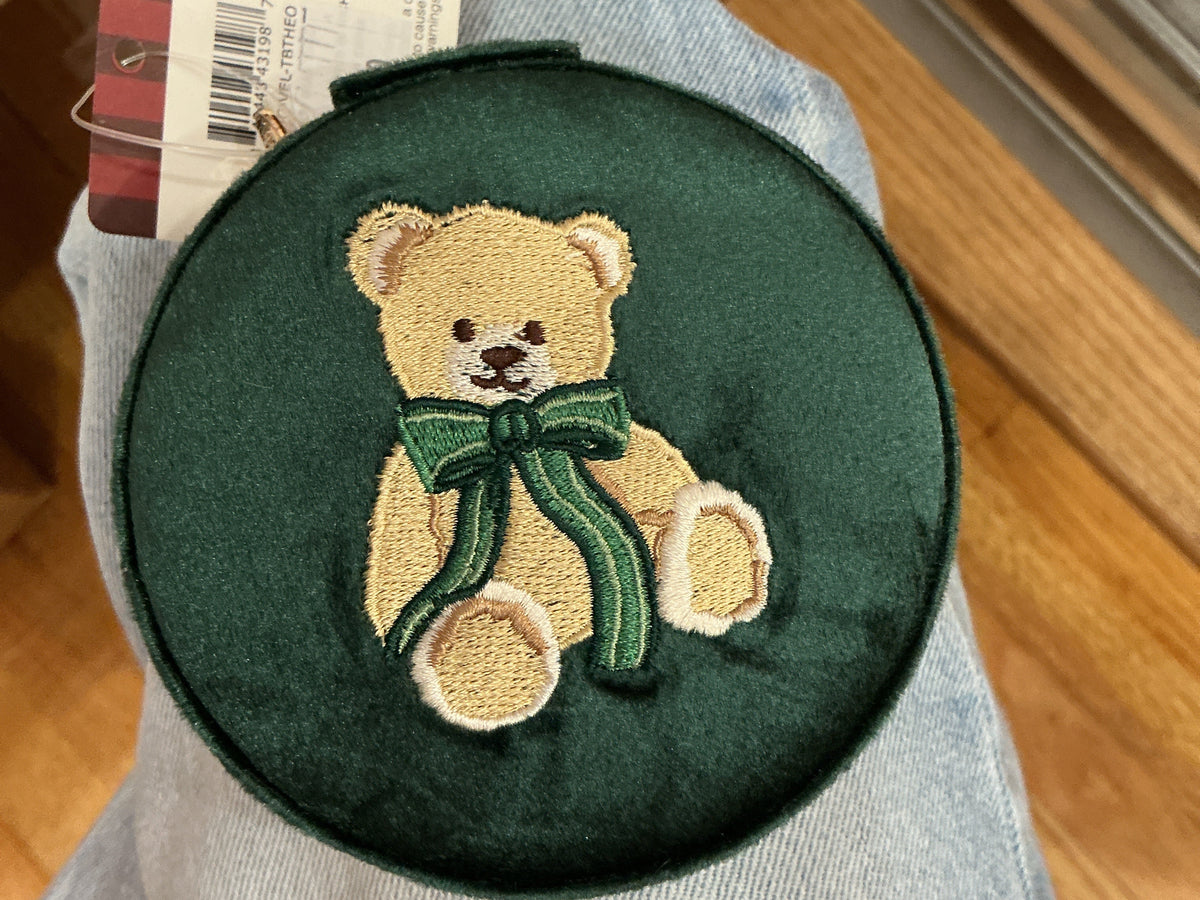 The Darling Effect- Round Velvet Jewelry Case- Teddy Bear Theo