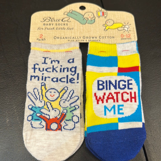 Blue Q I’m a fucking miracle baby socks