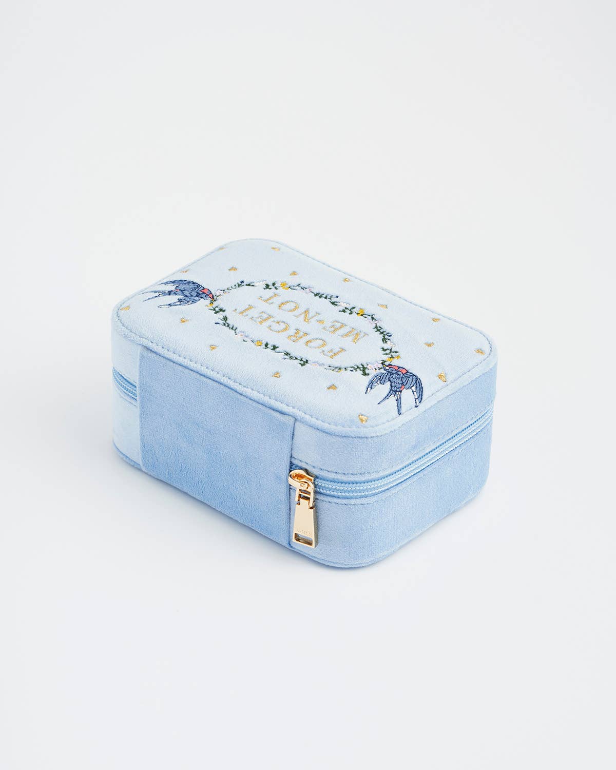 Fable England - Forget Me Not Blue Velvet Embroidered Jewellery Box