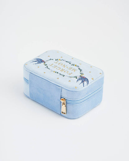 Fable England - Forget Me Not Blue Velvet Embroidered Jewellery Box