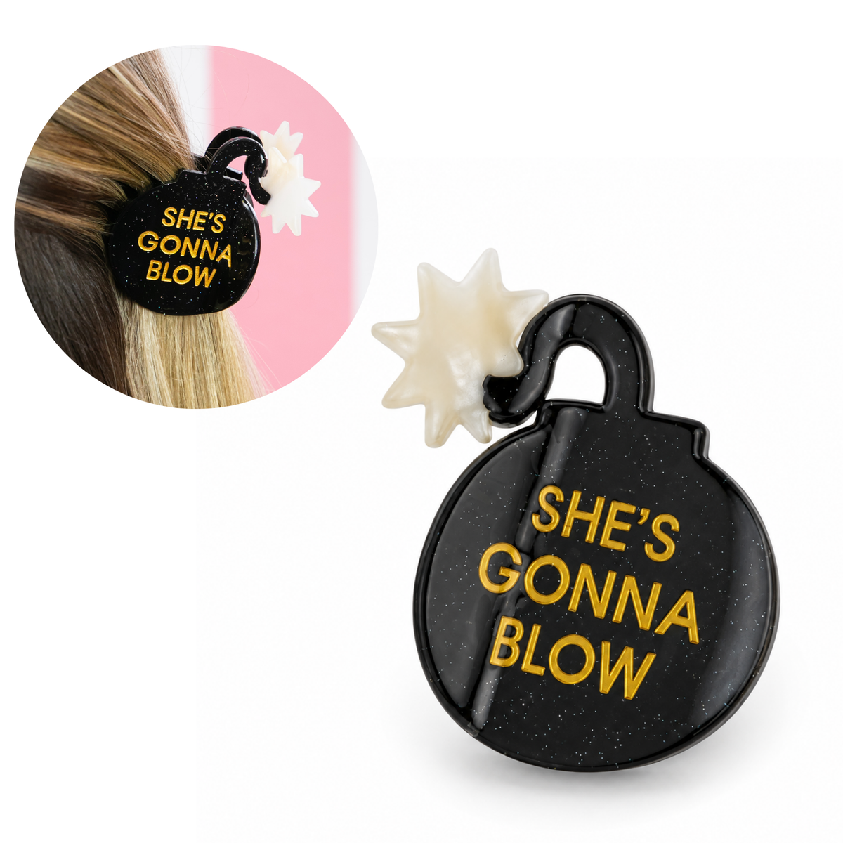 Chez Gagné - She's Gonna Blow - Bomb Acetate Hair Claw Clip, Funny Gift