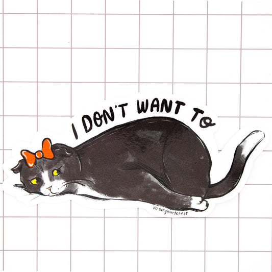 Amy Hartelust Art and Illustration - Tired Cat Vinyl Sticker (I Don’t Want To)