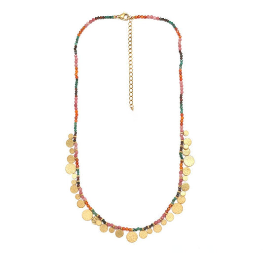 LIZOU - Gold Charm Multi Stone Short Necklace