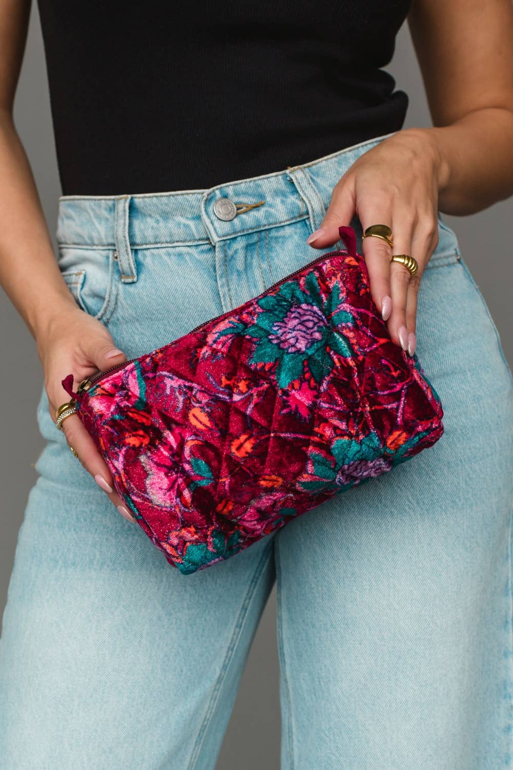 Panache Apparel Co. - Burgundy & Multicolored Floral Travel Pouch
