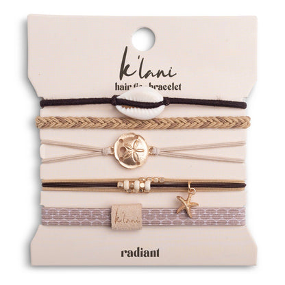K'lani hair tie bracelets - "Radiant" Seashell Theme in Cream & Black Hair Tie Bracelets: Medium