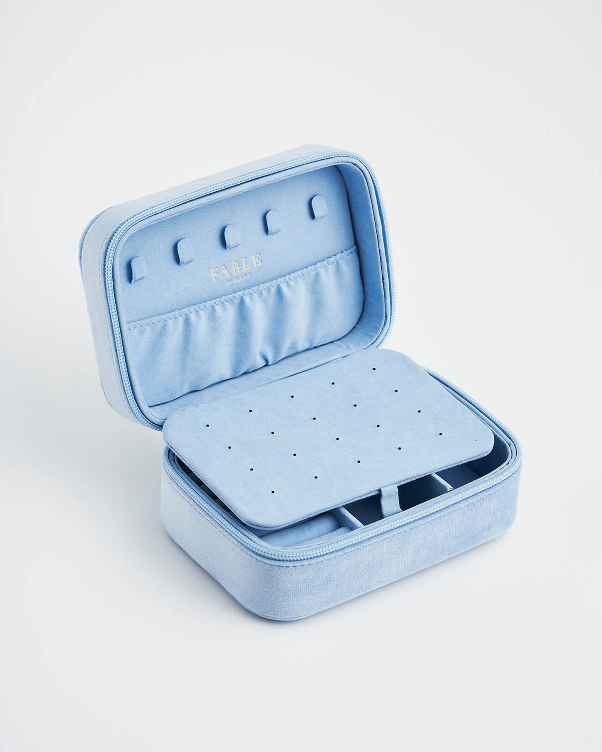 Fable England - Forget Me Not Blue Velvet Embroidered Jewellery Box