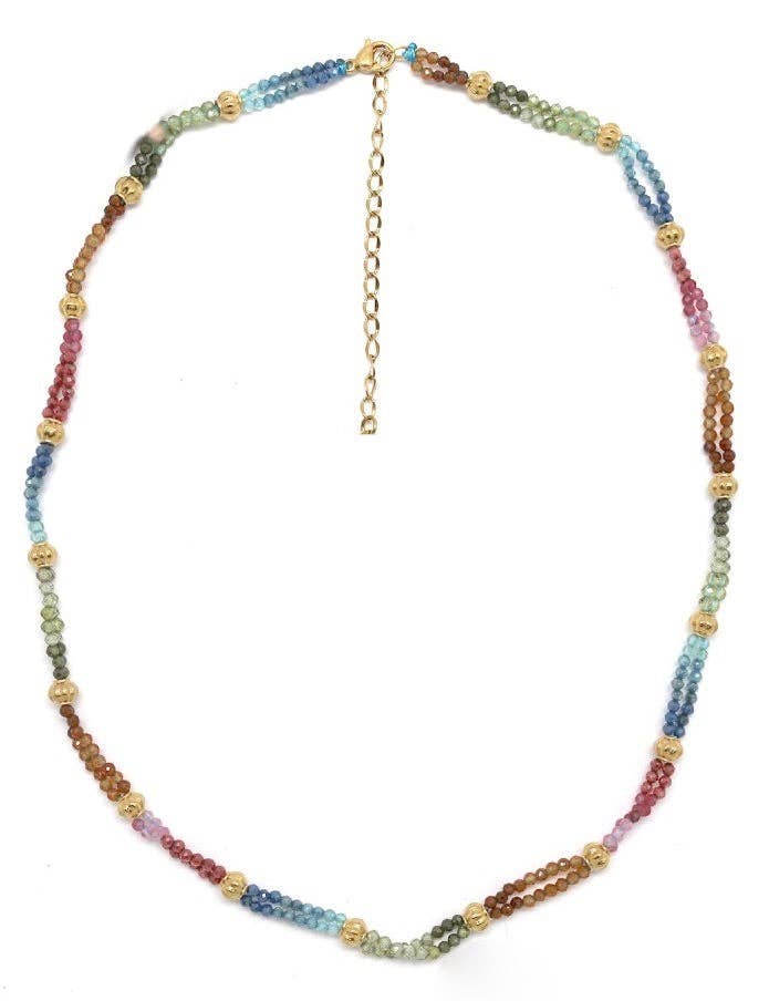 LIZOU - Double Strand Rainbow Faceted Agate Necklace